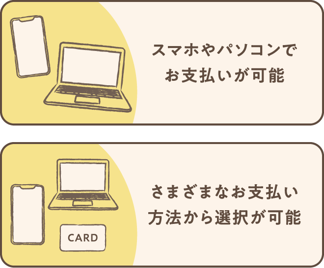 スマホやパソコンでお支払いが可能 さまざまなお支払い方法から選択が可能